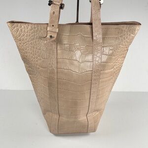 Furla pink Luxurious Beige Crocodile-Embossed Tote Bag